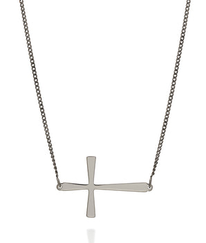 BLACK RHODIUM SIDE CROSS NECKLACE