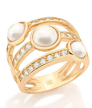 GOLD RING WITH PEARL AND ZIRCONIA