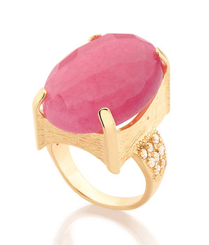 GOLD RING WITH ZIRCONIA AND STONE