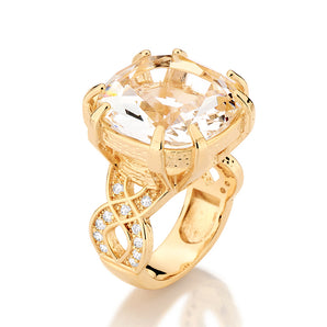 GOLD RING WITH CRYSTAL AND ZIRCONIA