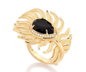 GOLD RING WITH ZIRCONIA AND STONE