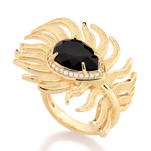 GOLD RING WITH ZIRCONIA AND STONE