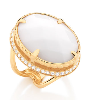 GOLD RING WITH ZIRCONIA AND STONE