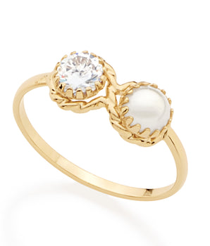 GOLD RING WITH PEARL AND ZIRCONIA