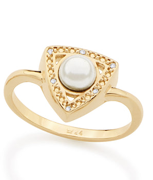 GOLD RING WITH PEARL AND ZIRCONIA