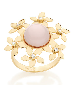 GOLD RING WITH PEARL AND ZIRCONIA