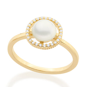GOLD RING WITH ZIR AND PEARLS