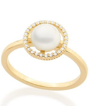GOLD RING WITH ZIR AND PEARLS
