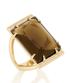 GOLD RING WITH CRYSTAL AND ZIRCONIA