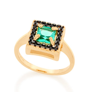 GOLD RING WITH CRYSTAL AND ZIRCONIA