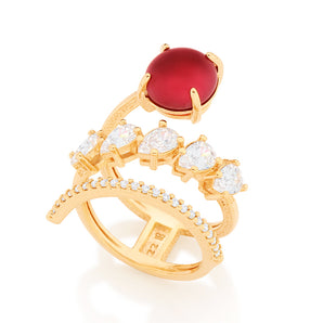 GOLD RING WITH CRYSTAL AND ZIRCONIA