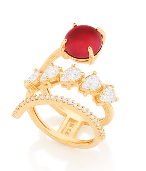 GOLD RING WITH CRYSTAL AND ZIRCONIA