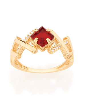 GOLD RING WITH CRYSTAL AND ZIRCONIA