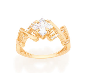 GOLD RING WITH CRYSTAL AND ZIRCONIA