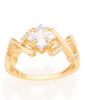 GOLD RING WITH CRYSTAL AND ZIRCONIA