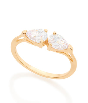GOLD DOUBLE WATER DROPLET RING IN WHITE