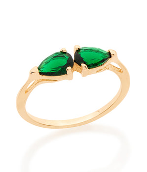 GOLD DOUBLE WATER DROPLET RING IN GREEN