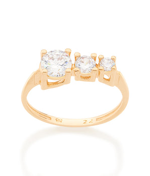 GOLD TRIPLE ZIRCONIA RING IN WHITE