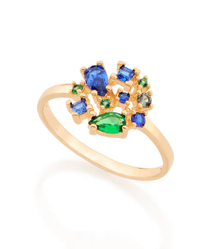 GOLD ABSTRACT RING IN BLUE AND GREEN