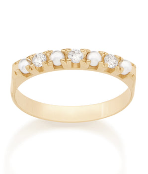 GOLD RING WITH PEARL AND ZIRCONIA