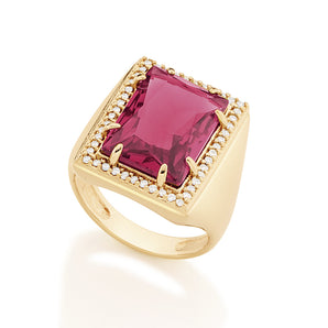 GOLD RING WITH CRYSTAL AND ZIRCONIA
