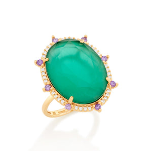 GOLD RING WITH CRYSTAL AND ZIRCONIA