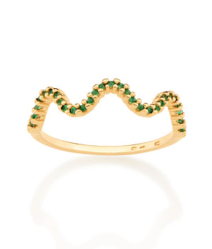 GOLD WAVE SKINNY RING IN GREEN
