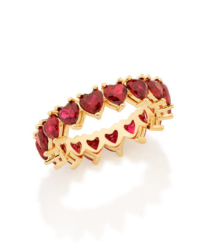 GOLD HEART STUDDED RING IN RED