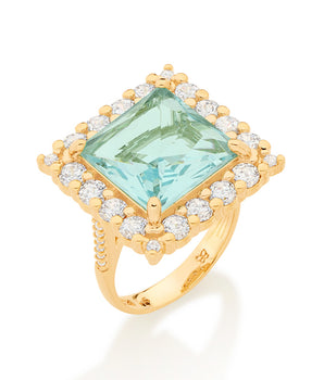 GOLD SQUARE STONE MAXI RING IN LIGHT BLUE