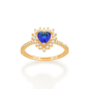 GOLD ROYAL HEART RING IN BLUE
