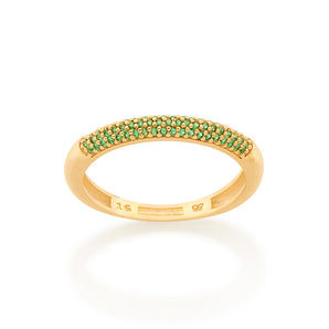 GOLD HALF STUDDED RING IN GREEN