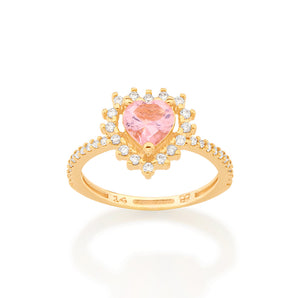 GOLD ROYAL HEART RING IN LIGHT PINK