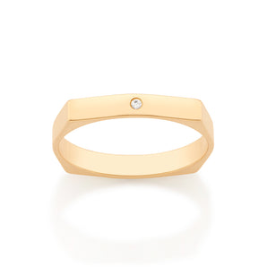 GOLD OCTAGON GEOMETRIC WEDDING BAND RING WITH STONE
