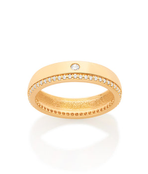 GOLD TIMELESS WEDDING BAND RING WITH STONE