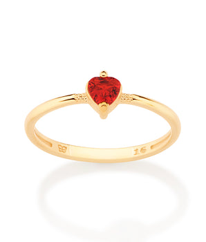 GOLD RED HEART SKINNY RING