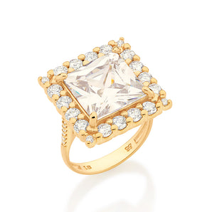 GOLD SQUARE STONE MAXI RING IN WHITE