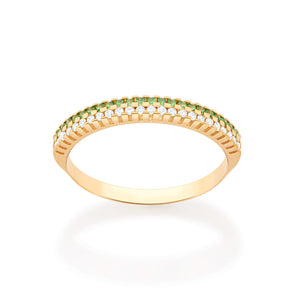 GOLD GREEN AND WHITE STUDDED RING