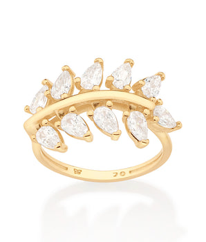 GOLD STUDDED LEAF RING