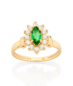 GOLD MODERN FLOWER SOLITAIRE RING IN GREEN