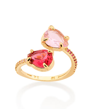GOLD FEATHER ADJUSTABLE RING IN PINK