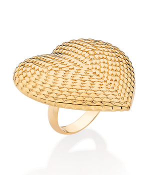 GOLD HEART BUTTON MAXI RING