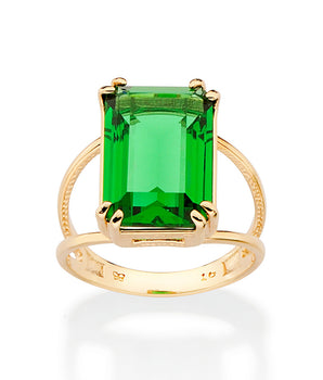 GOLD GREEN RECTANGULAR SOLITAIRE RING