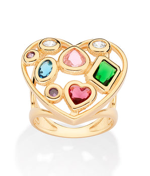 GOLD PATCHED HEART MAXI RING