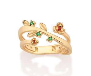 GOLD FLOWER AND LEAVES RING