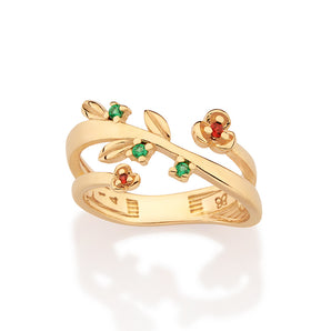 GOLD FLOWER AND LEAVES RING
