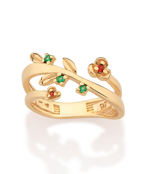 GOLD FLOWER AND LEAVES RING