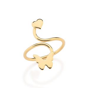 GOLD HEART AND BUTTERFLY ORIGIN ADJUSTABLE RING