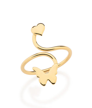 GOLD HEART AND BUTTERFLY ORIGIN ADJUSTABLE RING