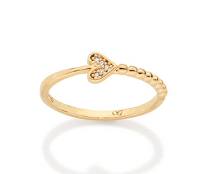 GOLD LOVE STORY BEADED HEART SKINNY RING