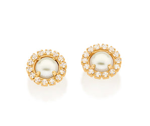 GOLD EARRING WITH PEARL AND CRYSTAL